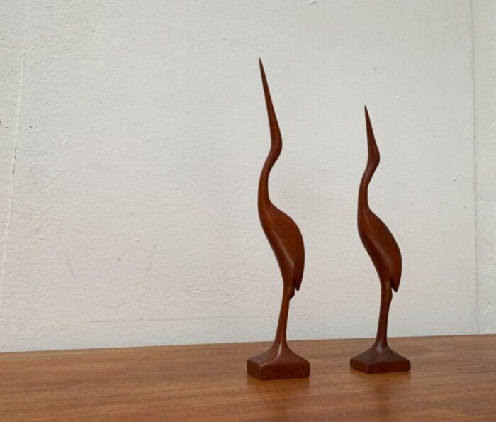 mid century wooden teak birds 1960s set of 2 11