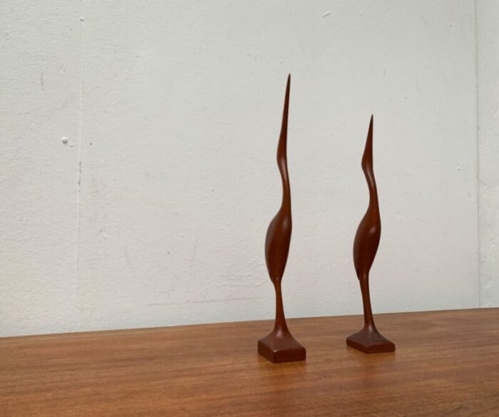 mid century wooden teak birds 1960s set of 2 3