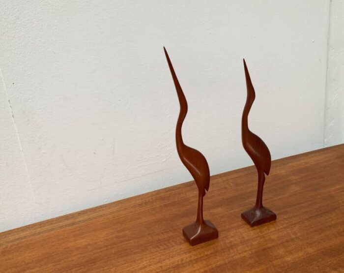 mid century wooden teak birds 1960s set of 2 5