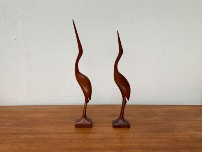 mid century wooden teak birds 1960s set of 2 7