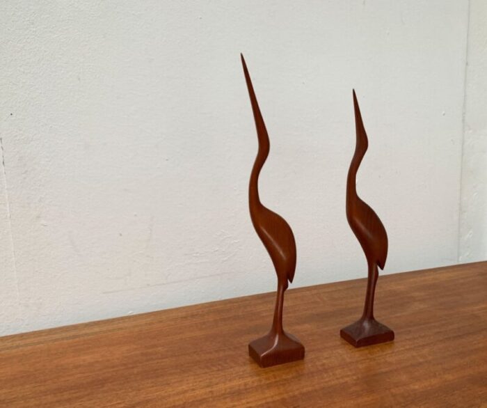 mid century wooden teak birds 1960s set of 2 8