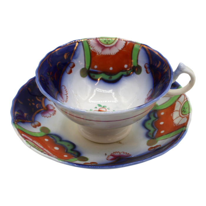 mid late 19th century gaudy welsh herald pattern cup and saucer 2893