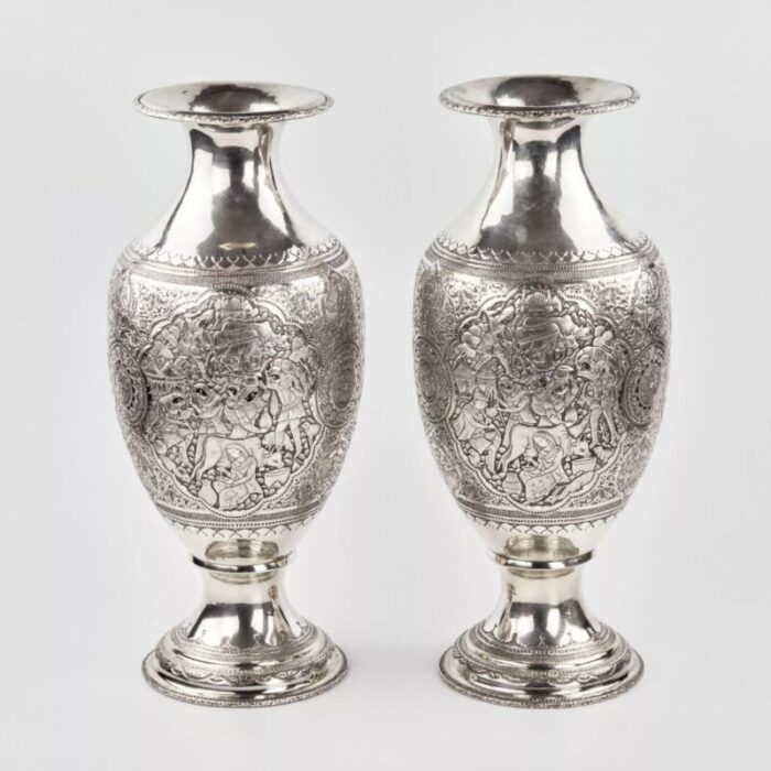 middle eastern amphora shaped silver vases set of 2 5