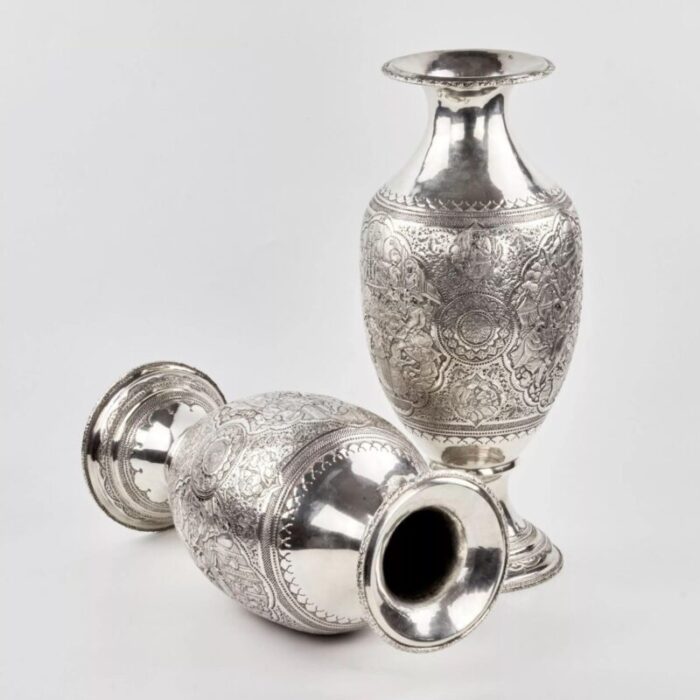 middle eastern amphora shaped silver vases set of 2 6