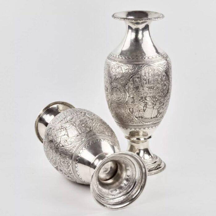 middle eastern amphora shaped silver vases set of 2 7