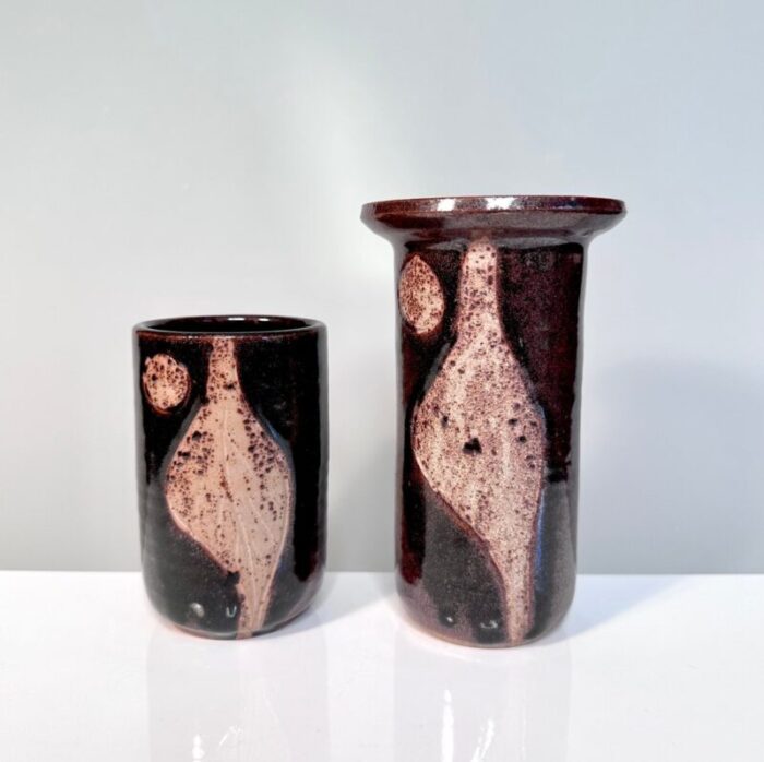 modern danish studio ceramic art vases from ravnild denmark 1970s set of 2 1