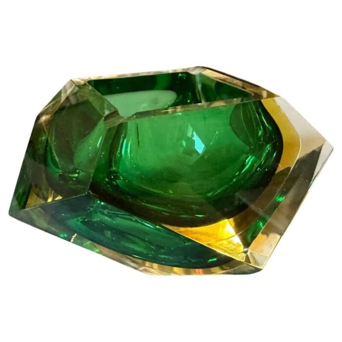 modernist faceted yellow and green sommerso murano glass ashtray attributed to seguso 1970s 1