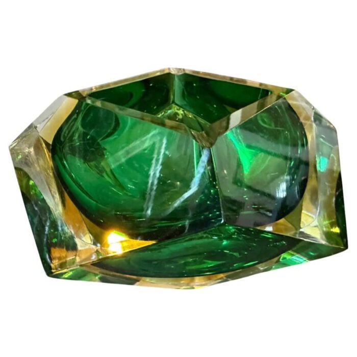 modernist faceted yellow and green sommerso murano glass ashtray attributed to seguso 1970s 2