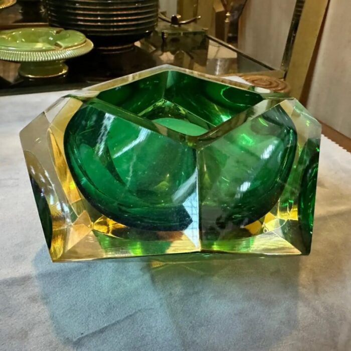 modernist faceted yellow and green sommerso murano glass ashtray attributed to seguso 1970s 6