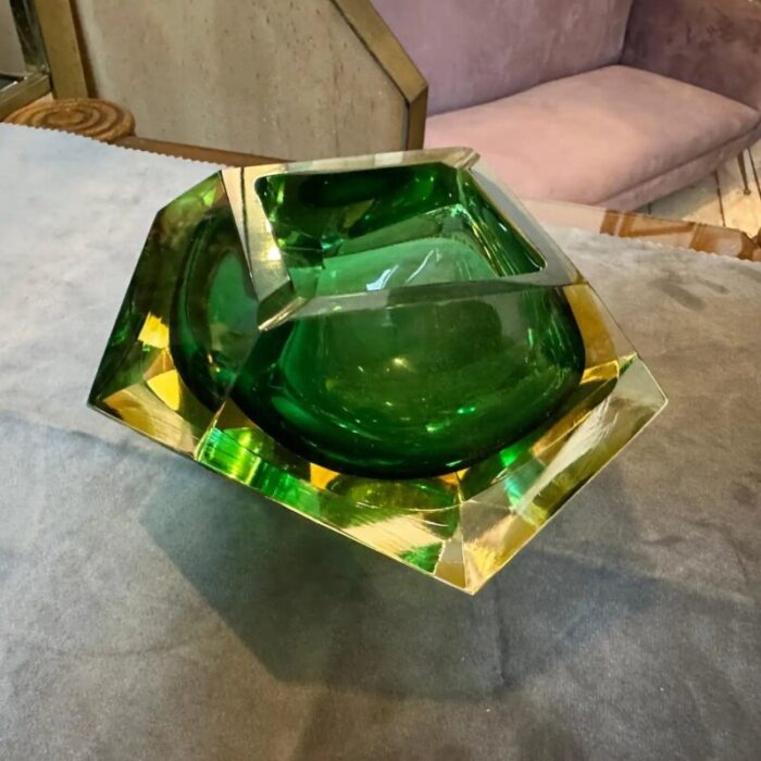 modernist faceted yellow and green sommerso murano glass ashtray attributed to seguso 1970s 7