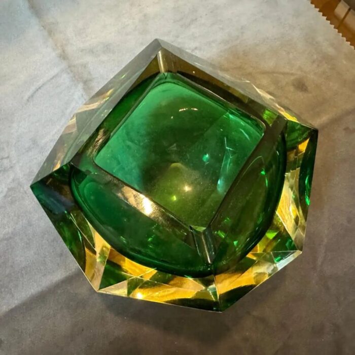 modernist faceted yellow and green sommerso murano glass ashtray attributed to seguso 1970s 8