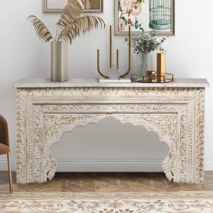 moorish carved arch solid wood console sofa table 8722