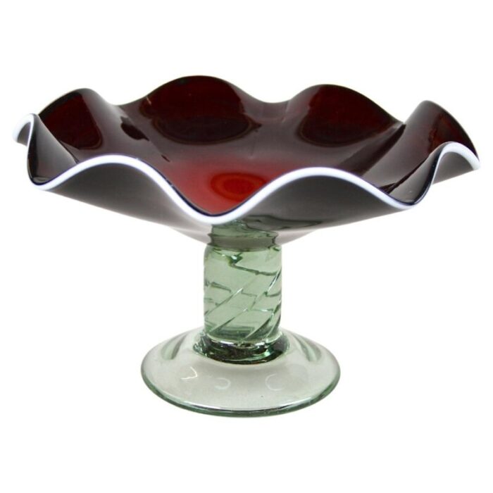 murano glass centerpiece with dark red bowl italy 1970s 1