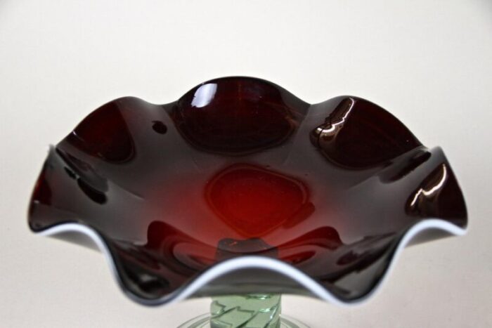 murano glass centerpiece with dark red bowl italy 1970s 10