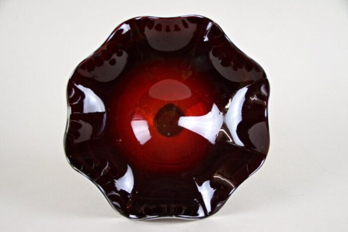 murano glass centerpiece with dark red bowl italy 1970s 12