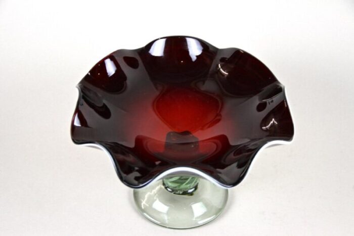 murano glass centerpiece with dark red bowl italy 1970s 16