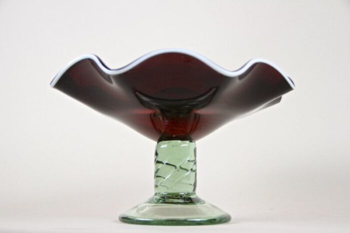 murano glass centerpiece with dark red bowl italy 1970s 18