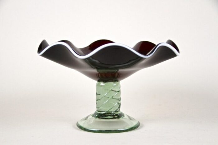 murano glass centerpiece with dark red bowl italy 1970s 2