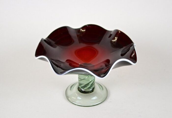 murano glass centerpiece with dark red bowl italy 1970s 4