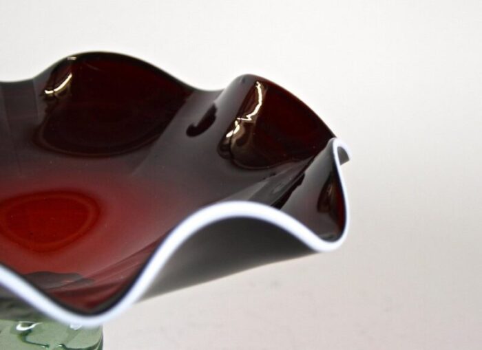 murano glass centerpiece with dark red bowl italy 1970s 5