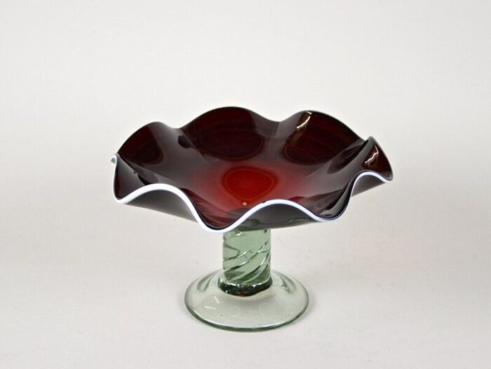 murano glass centerpiece with dark red bowl italy 1970s 6