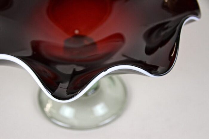 murano glass centerpiece with dark red bowl italy 1970s 7