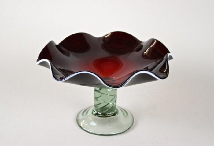 murano glass centerpiece with dark red bowl italy 1970s 8