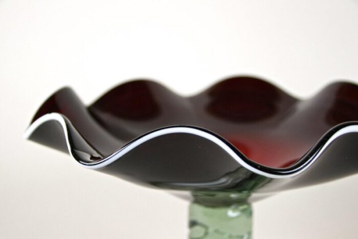 murano glass centerpiece with dark red bowl italy 1970s 9