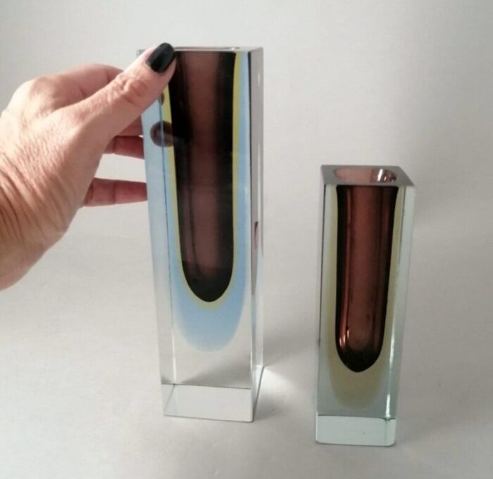 murano sommerso colored glass vases by alessandro mandruzzato 1960s set of 2 15