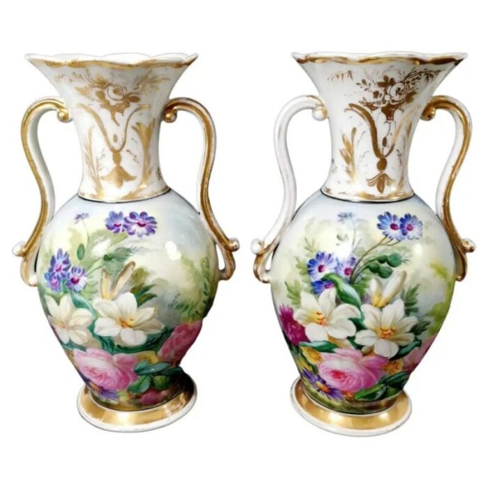 napoleon iii french vases from porcelaine de paris set of 2 1