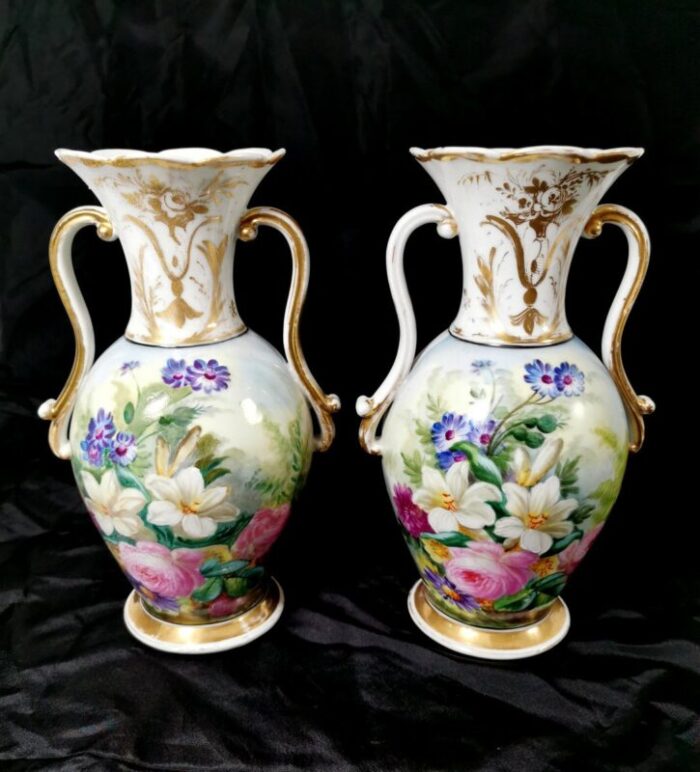 napoleon iii french vases from porcelaine de paris set of 2 2