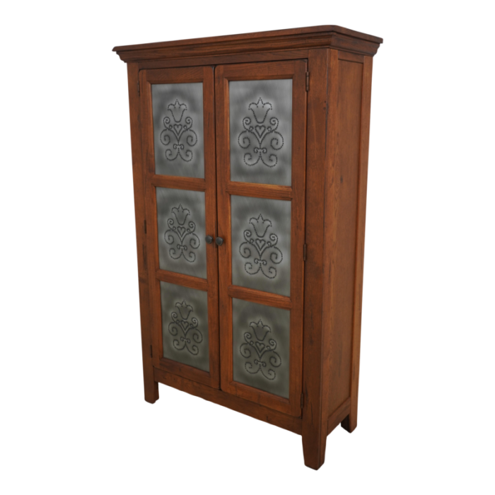 oak 2 door pie safe cupboard w hammered tin doors 5581