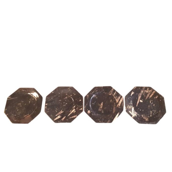 octagonal jurassic black marble fossil set of 4 3