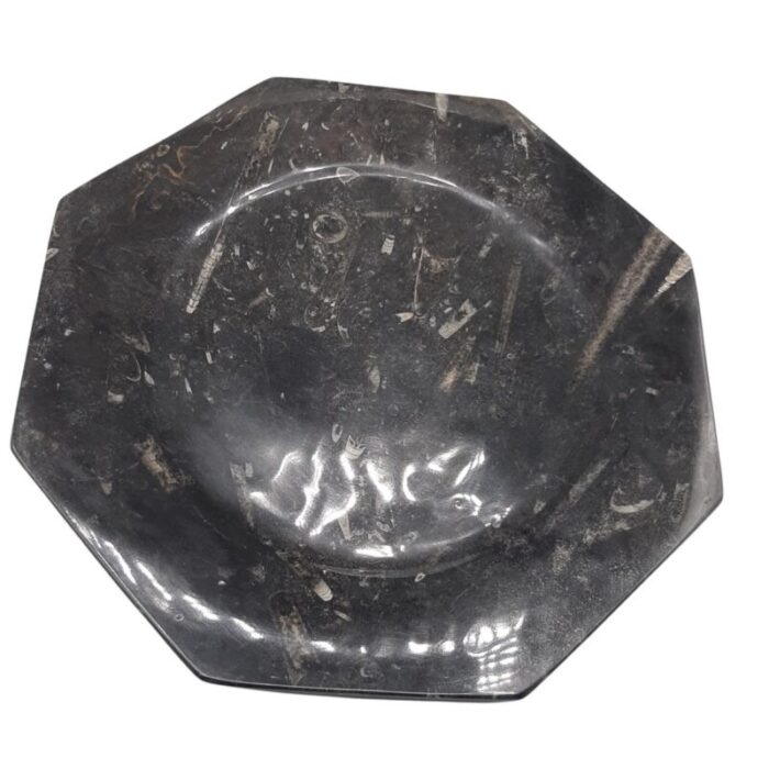 octagonal jurassic black marble fossil set of 4 9