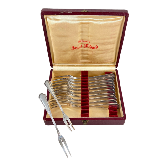 orfeverie saint medard french silver cocktail forks boxed set of 12 2295