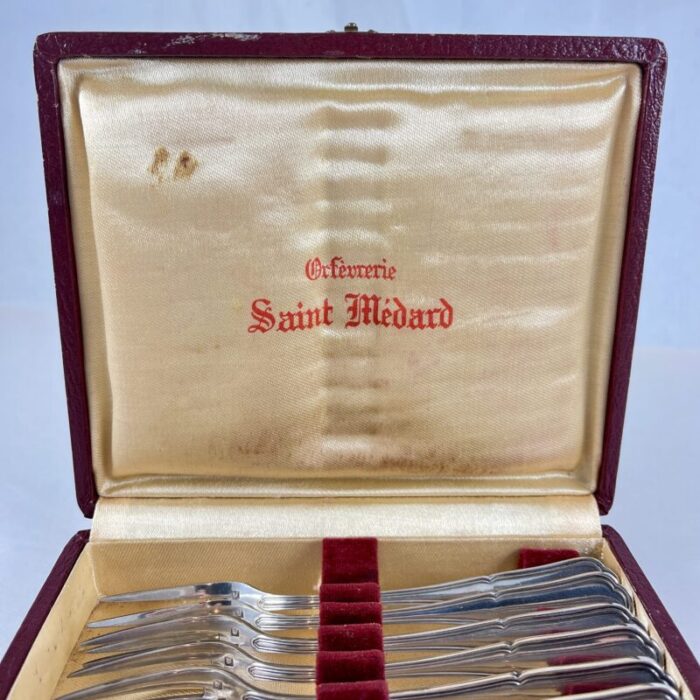 orfeverie saint medard french silver cocktail forks boxed set of 12 4684