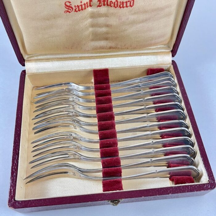 orfeverie saint medard french silver cocktail forks boxed set of 12 6203