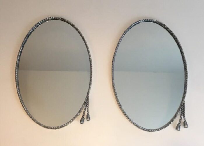 oval silvered mirrors attributed to maison bagues set of 2 1