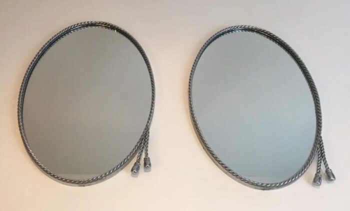 oval silvered mirrors attributed to maison bagues set of 2 2