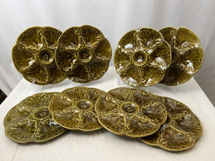 oyster plates in green 1970s set of 8 1