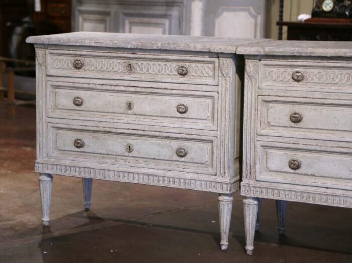 pair of 19th century louis xvi painted chests of drawers with faux marble top 1564