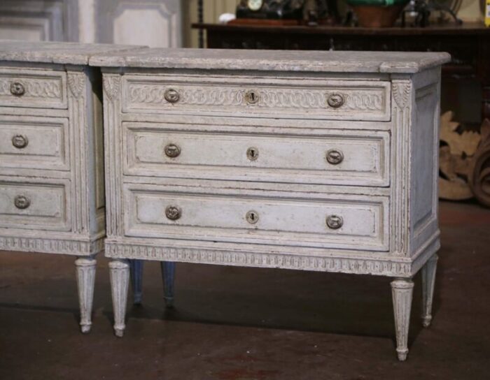 pair of 19th century louis xvi painted chests of drawers with faux marble top 7692