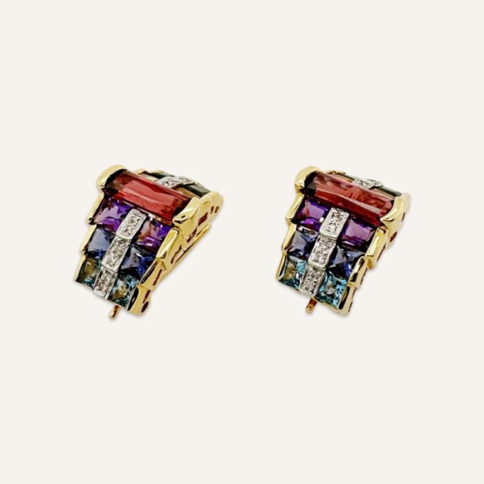 pair of bellarri multi color gemstone earrings with diamond accents 2 pieces 6341