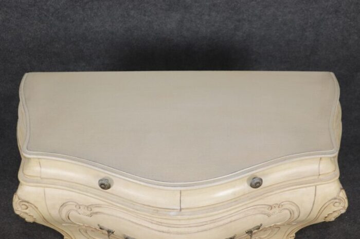 pair of fantastic french rococo bombe distressed off white painted commodes 2698