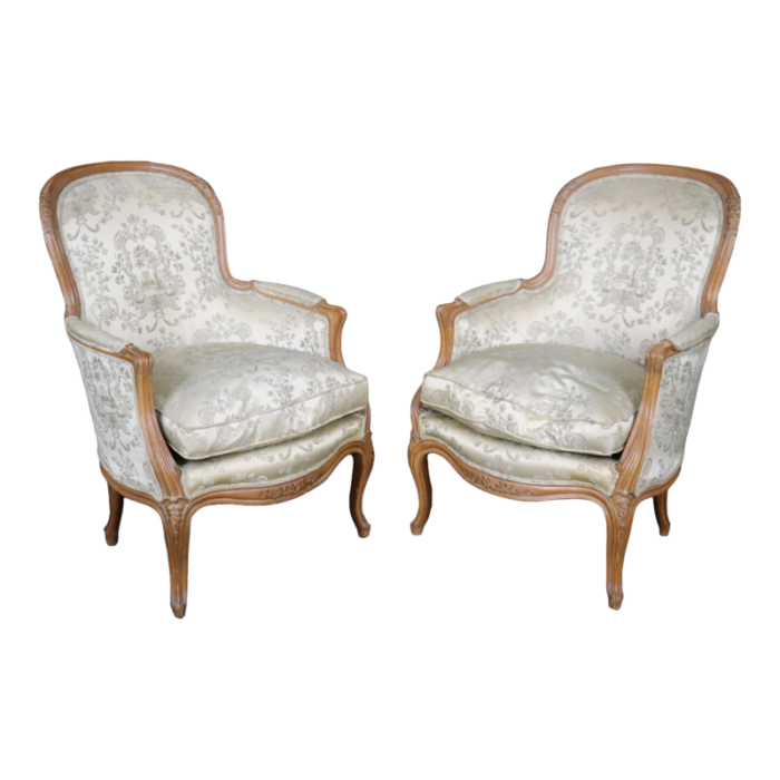 pair of gorgeous french carved louis xv bergere chairs circa 1940s era 0068