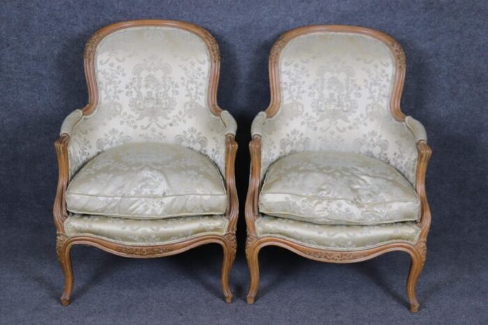 pair of gorgeous french carved louis xv bergere chairs circa 1940s era 4396