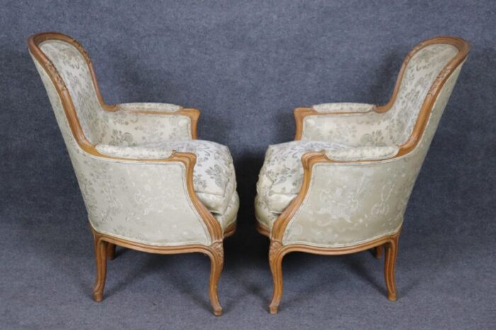 pair of gorgeous french carved louis xv bergere chairs circa 1940s era 8421