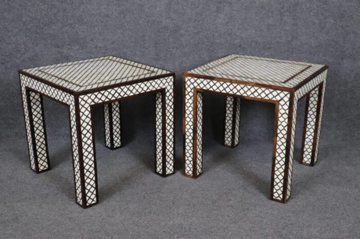 pair of moroccan bone inlaid square shaped end tables 2016