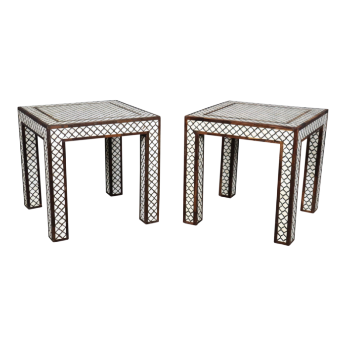 pair of moroccan bone inlaid square shaped end tables 2534