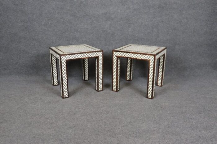 pair of moroccan bone inlaid square shaped end tables 5006